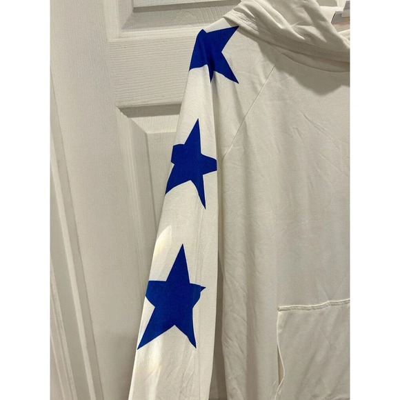 Lularoe‎ Amber Hoodie White With Blue Stars Large USA NWT - Picture 2 of 7
